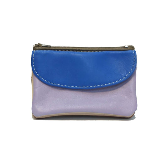 Damen Brieftasche Klein aus upcycled Leder blau/flieder