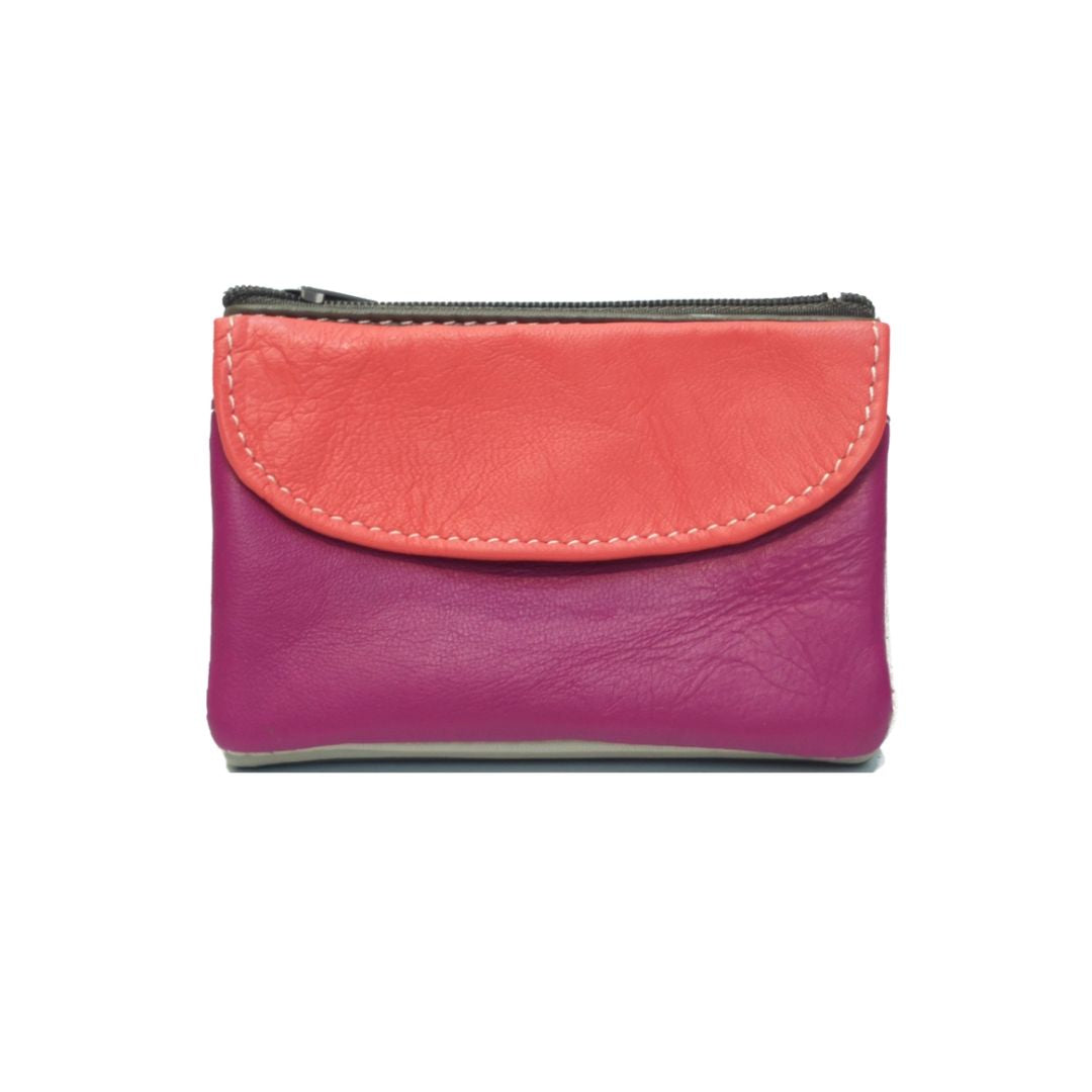 Damen Brieftasche Klein aus upcycled Leder orange/cassis