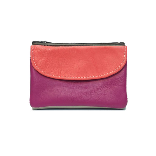 Damen Brieftasche Klein aus upcycled Leder orange/cassis