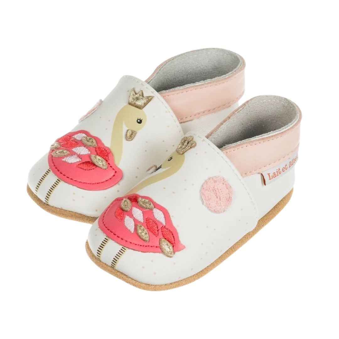 Kinder Hausschuhe aus Leder mit Flamingomotiv