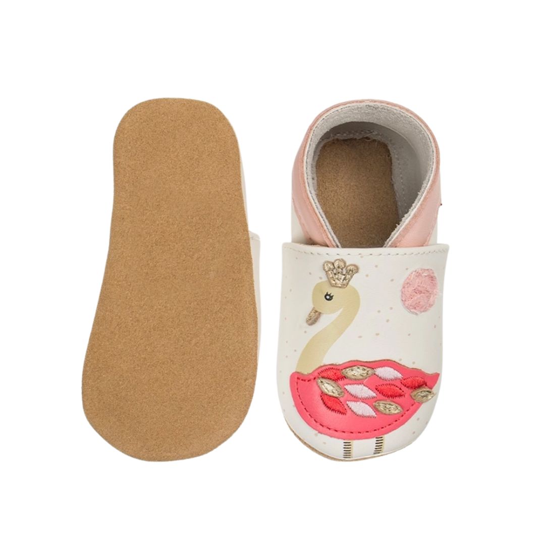 Kinder Hausschuhe aus Leder mit Flamingomotiv
