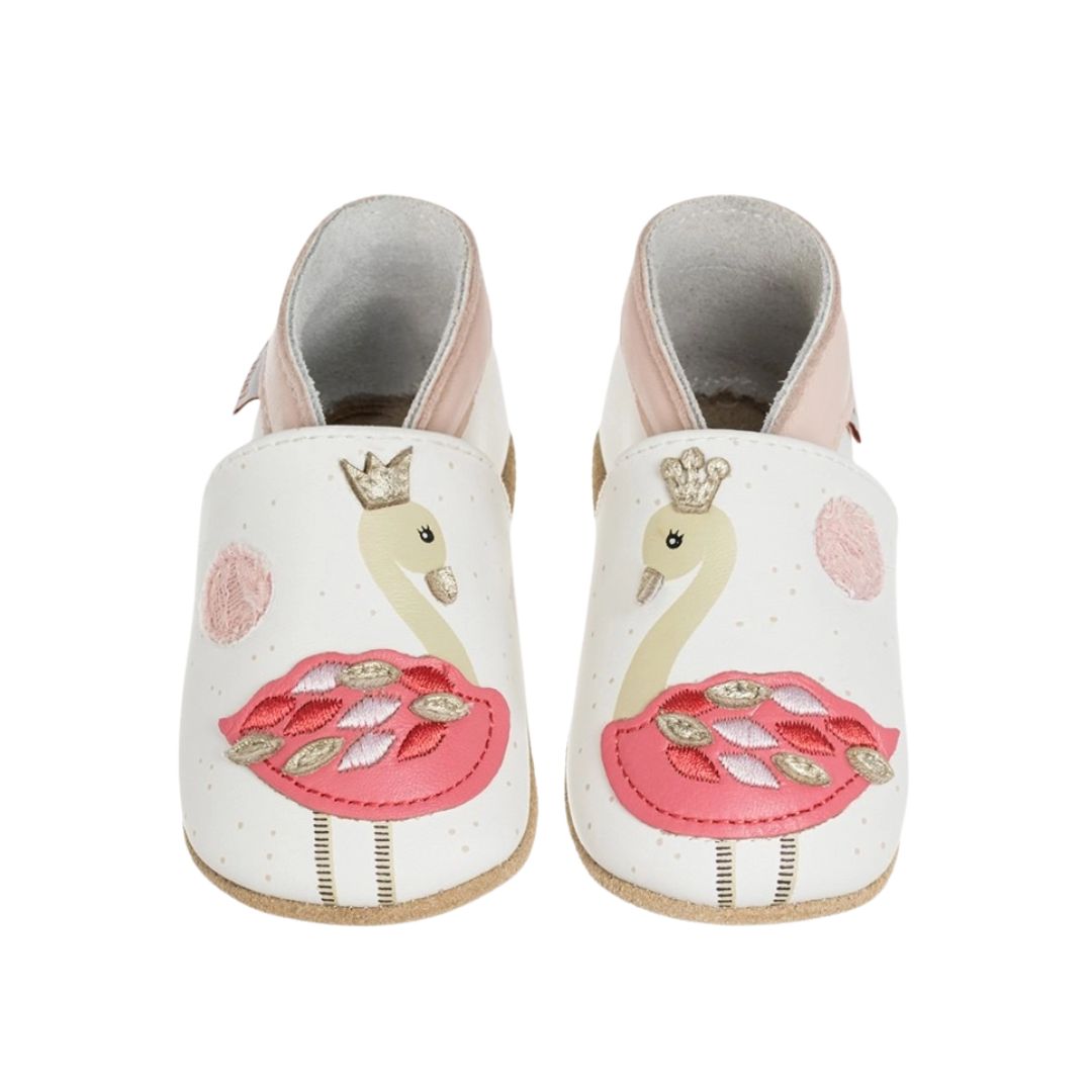Kinder Hausschuhe aus Leder mit Flamingomotiv