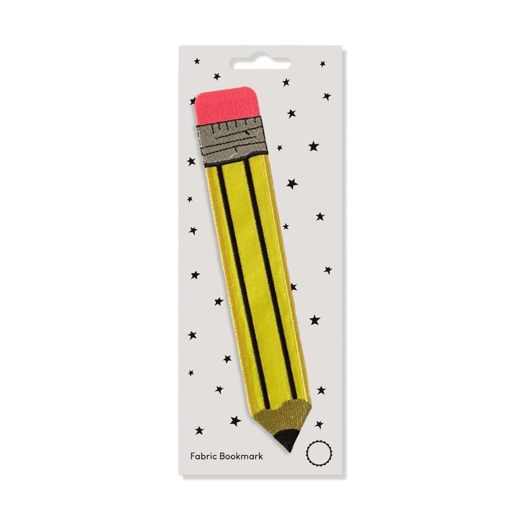 Gelber Retro-Bleistift | Besticktes Stofflesezeichen