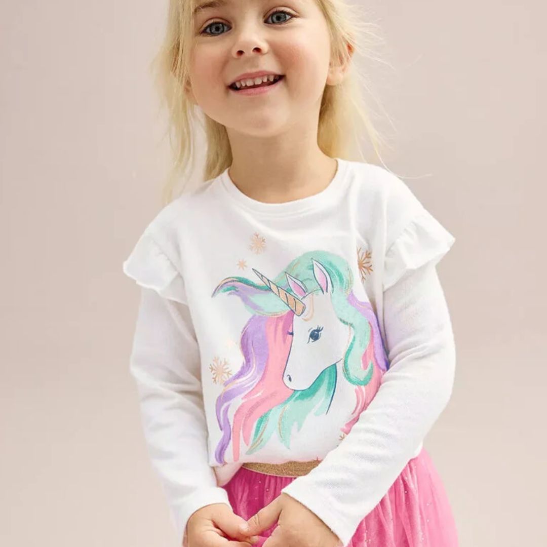 Mädchen Longsleeve mit Einhorn Print