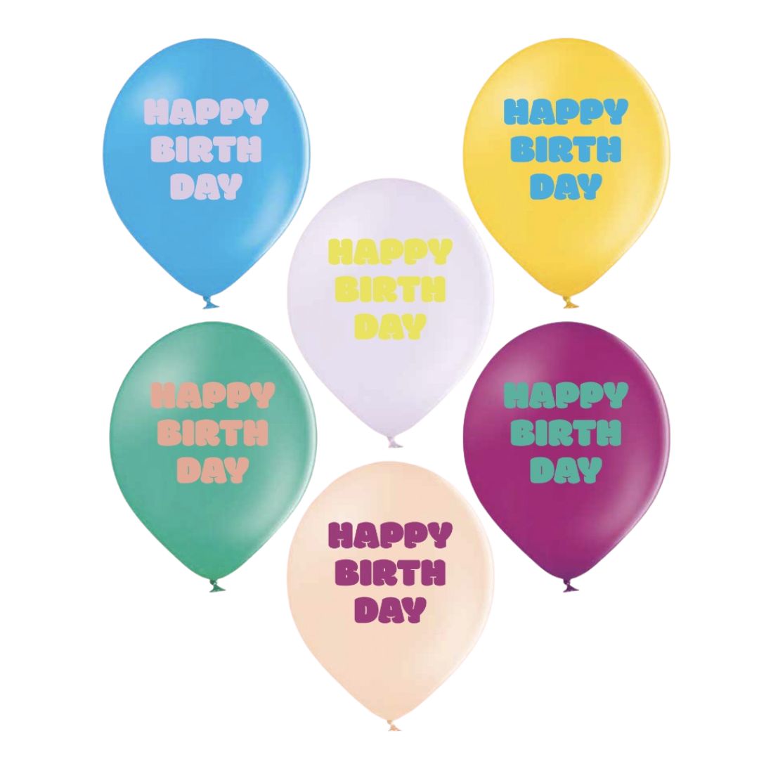 Ballonset 'Happy Birthday' bunt aus 100% Naturkautschuk