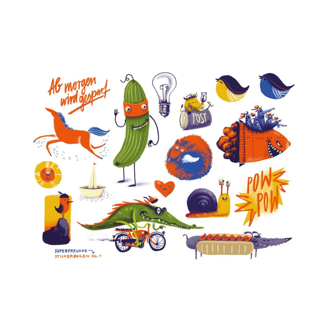 Lustiger Stickerbogen 'Superfreunde'
