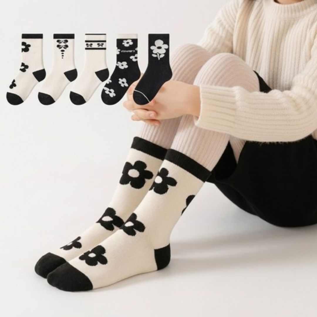 Kinder Socken schwarz/weiß 5er Set
