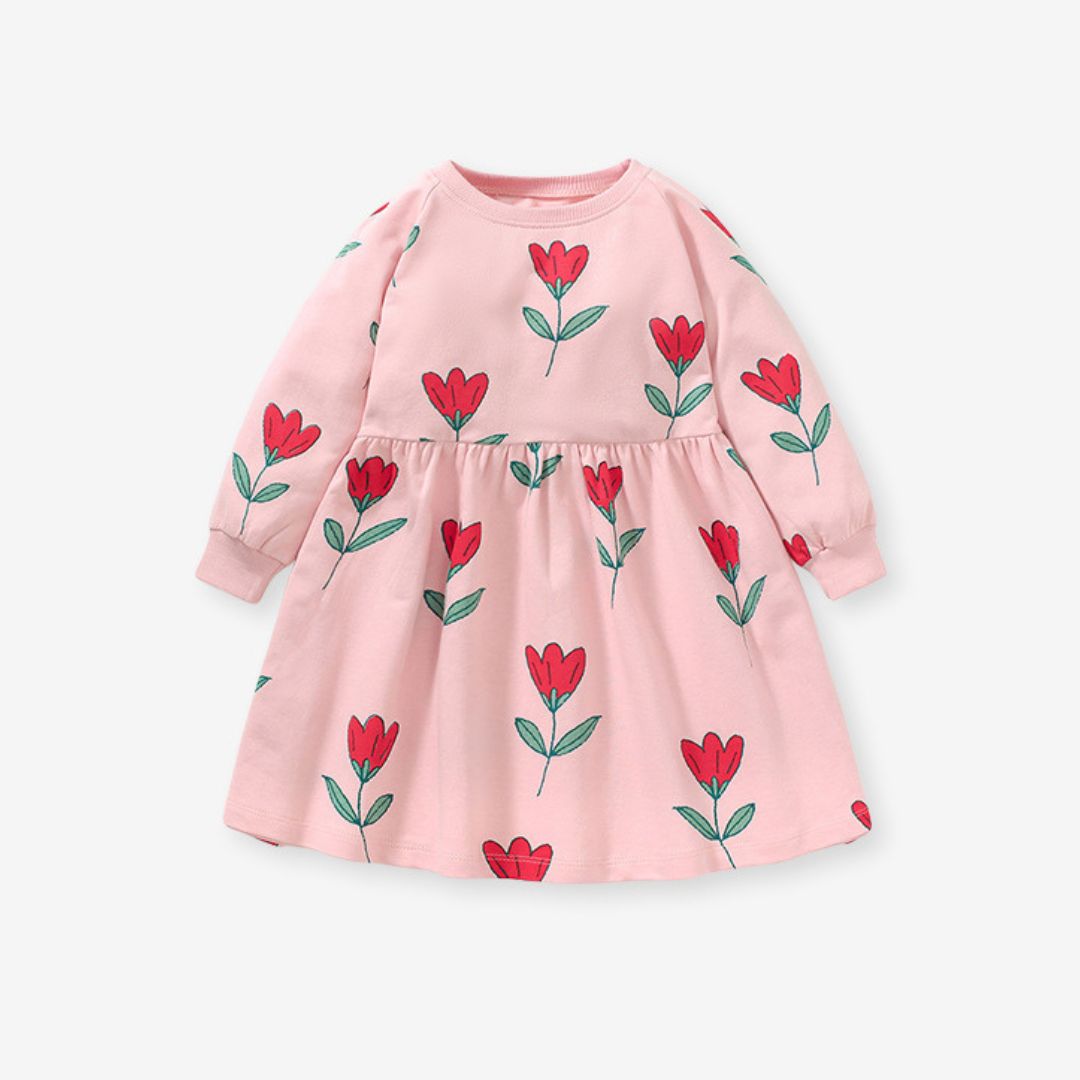 Mädchen Kleid Langarm rosa 'Floral'