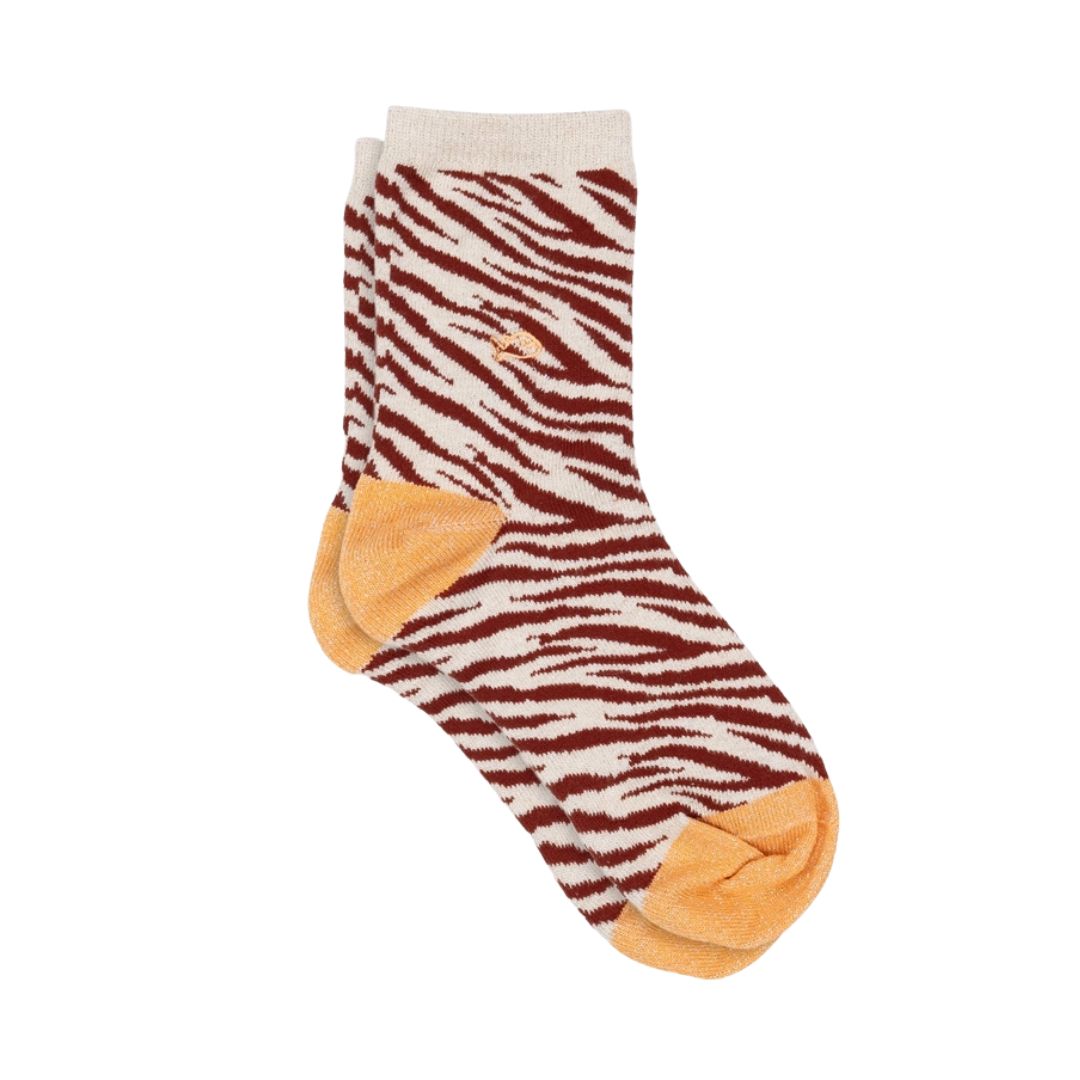 Mädchensocken mit Zebramuster beige/braun