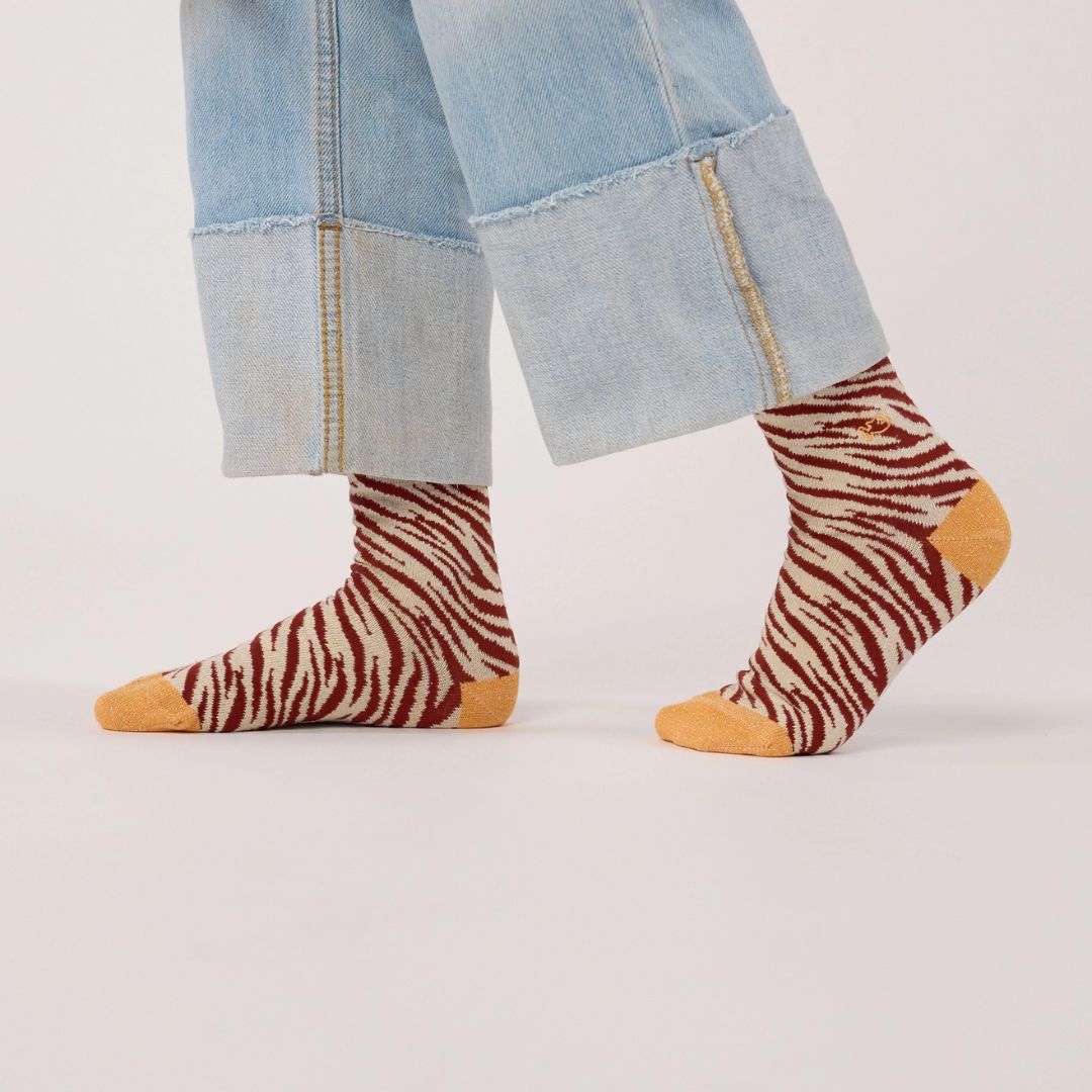 Mädchensocken mit Zebramuster beige/braun
