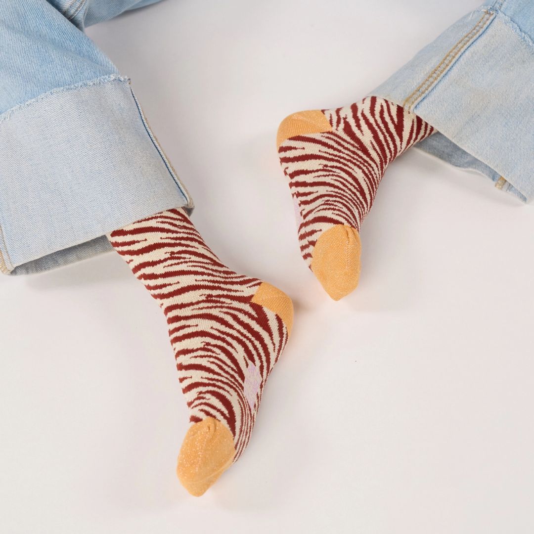 Mädchensocken mit Zebramuster beige/braun