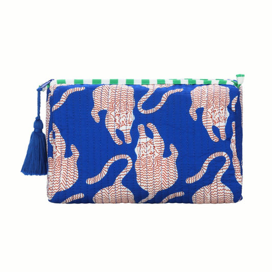 Makeup Tasche mit Tiger Muster blau
