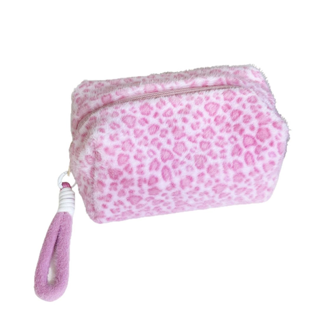 Makeup Tasche 'Romantic Retro Leopard Plush' pink