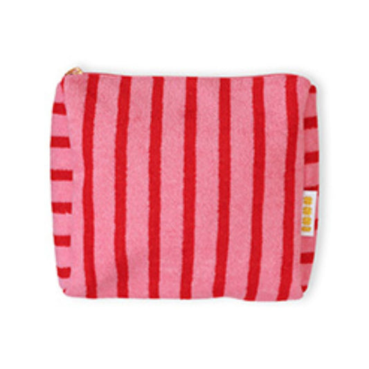 Make-up-Tasche aus Plüsch gestreift rosa/rot