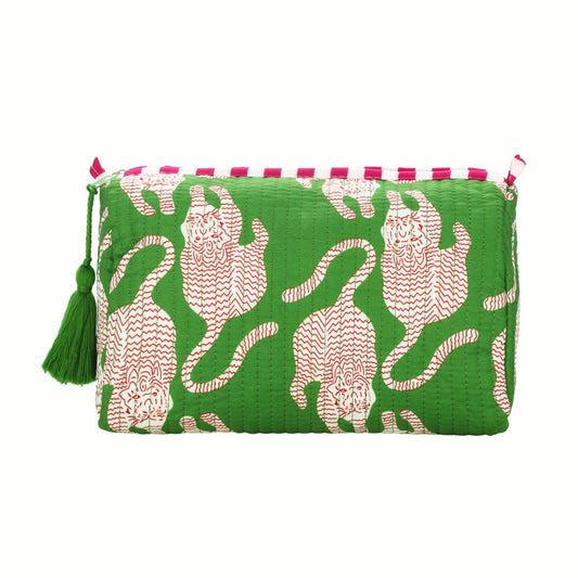 Makeup Tasche mit Tiger Muster grün