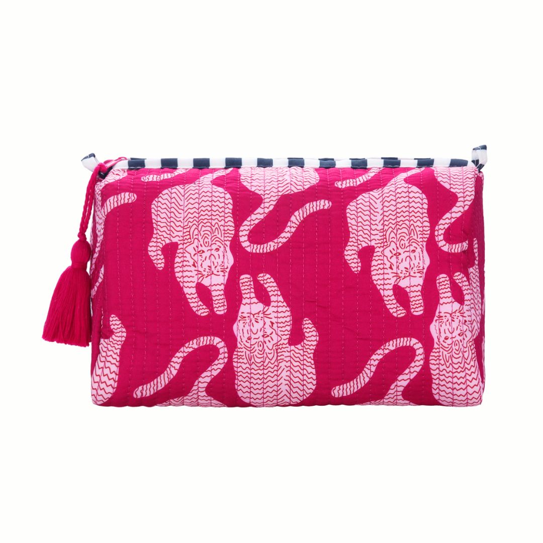 Makeup Tasche mit Tiger Muster pink