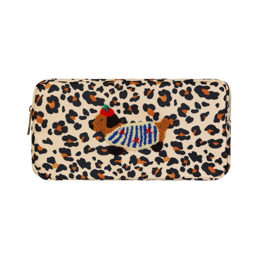 Make-up-Tasche mit Lopardenmuster und witziger Dackel-Applikation