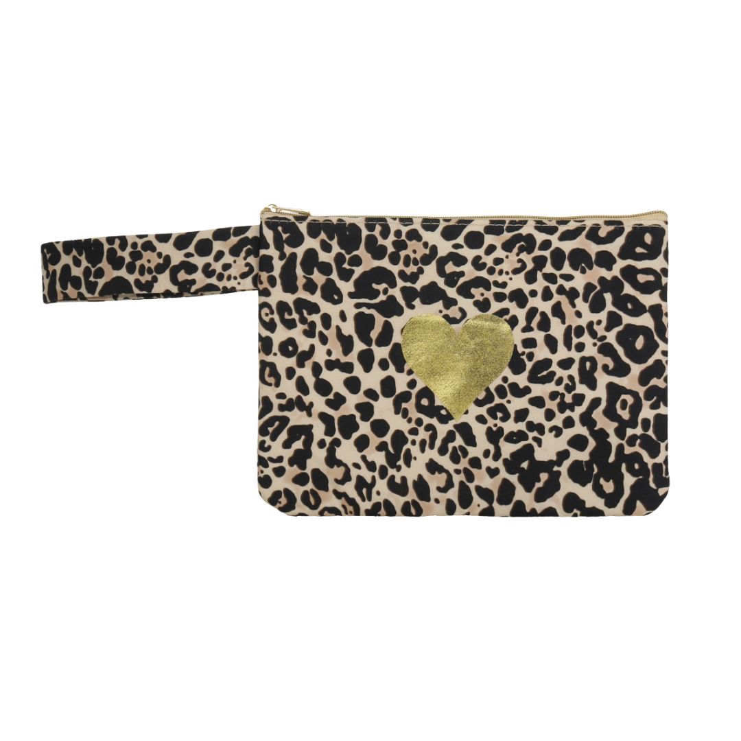 Make-up-Tasche Leopardenmuster mit Herz gold