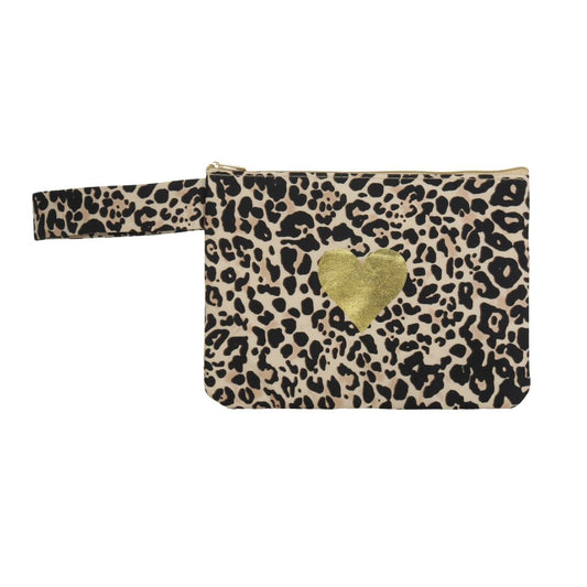 Make-up-Tasche Leopardenmuster mit Herz gold