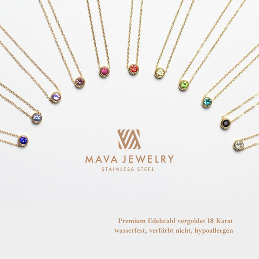 MAVA Design Halskette gold mit Zirkoniastein versch. Farben