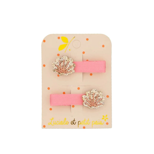 Mini-Haarspangen Set 'Muscheln' rosa/gold
