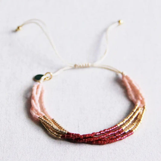Miyuki-Armband 4fach bordeaux/leinen/gold