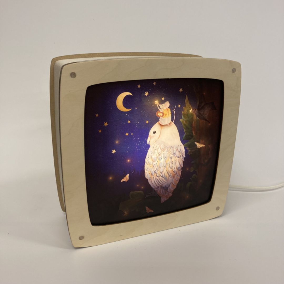 Motiv für Saisonlampe 'Hängende Sterne Eule und Maus'