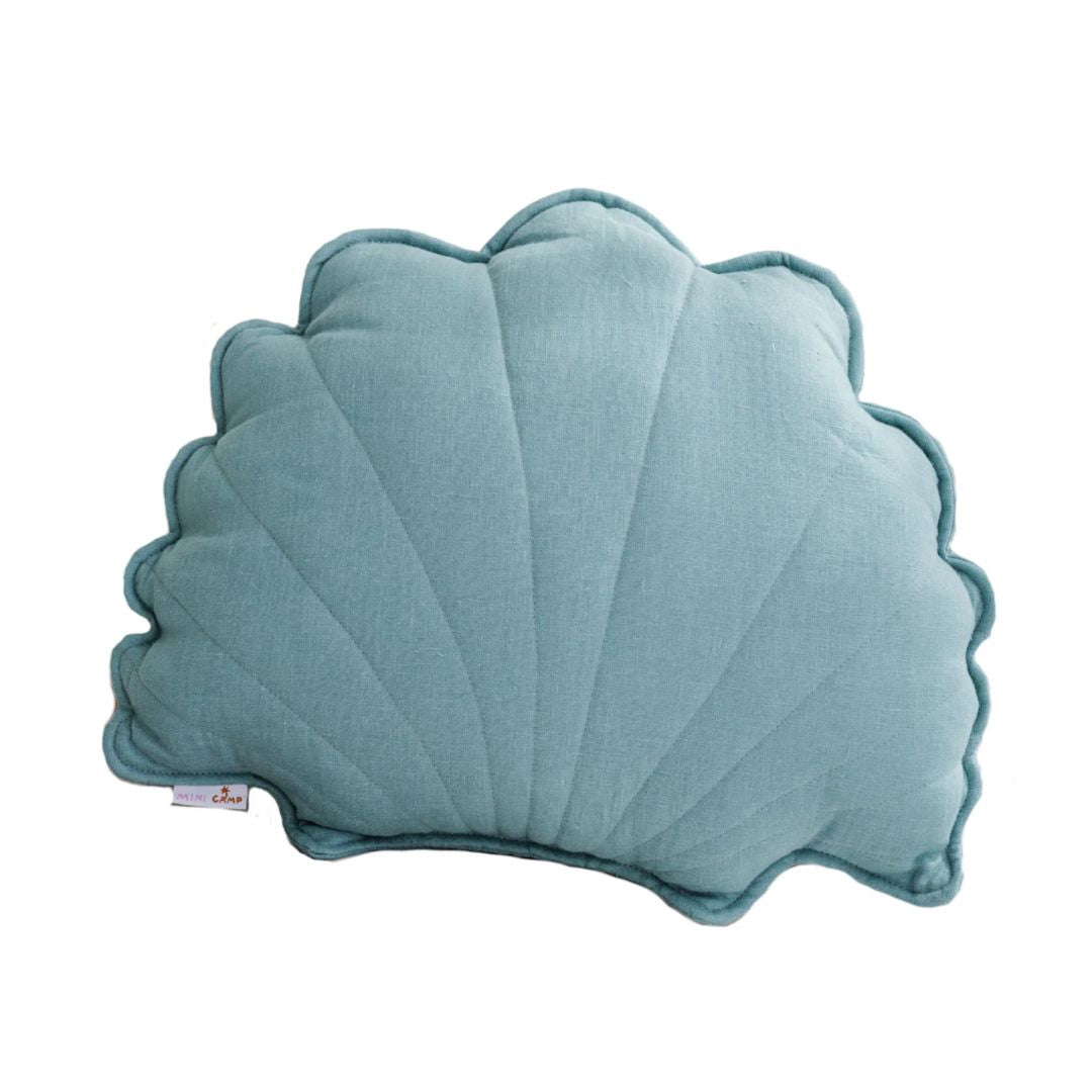 Muschelkissen aus Leinen blau