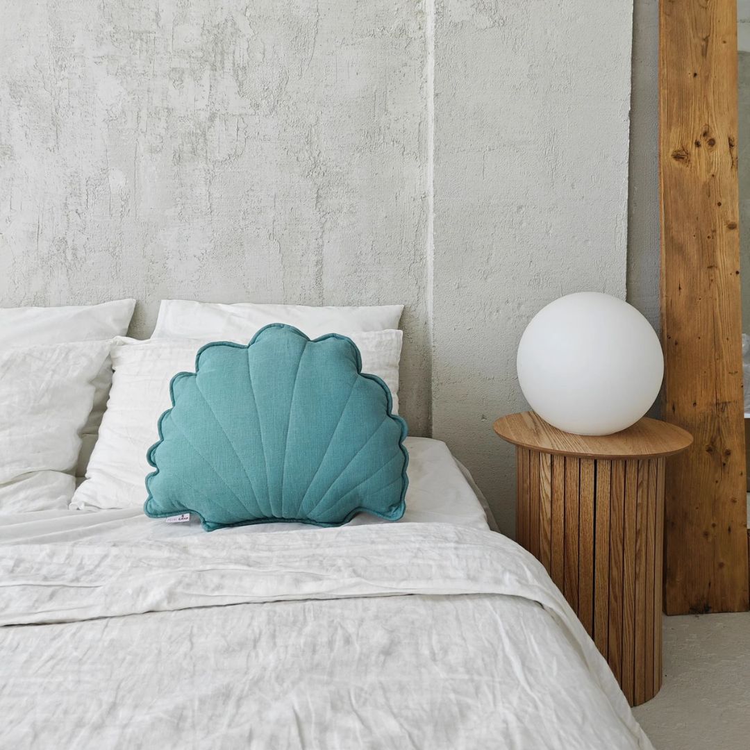 Muschelkissen aus Leinen blau