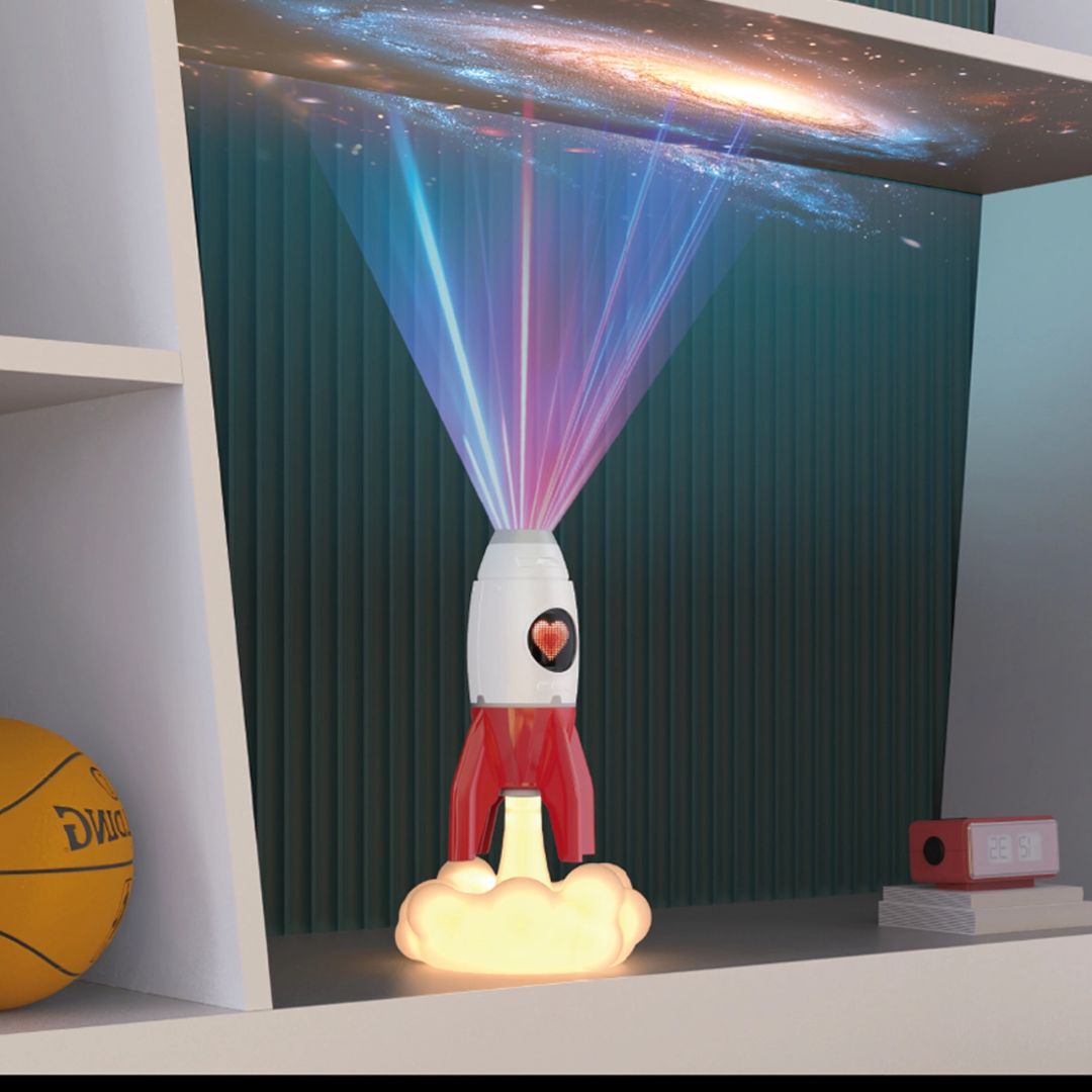 Rakete 3-in-1 Nachttischlampe Digitaluhr & Deckenprojektor