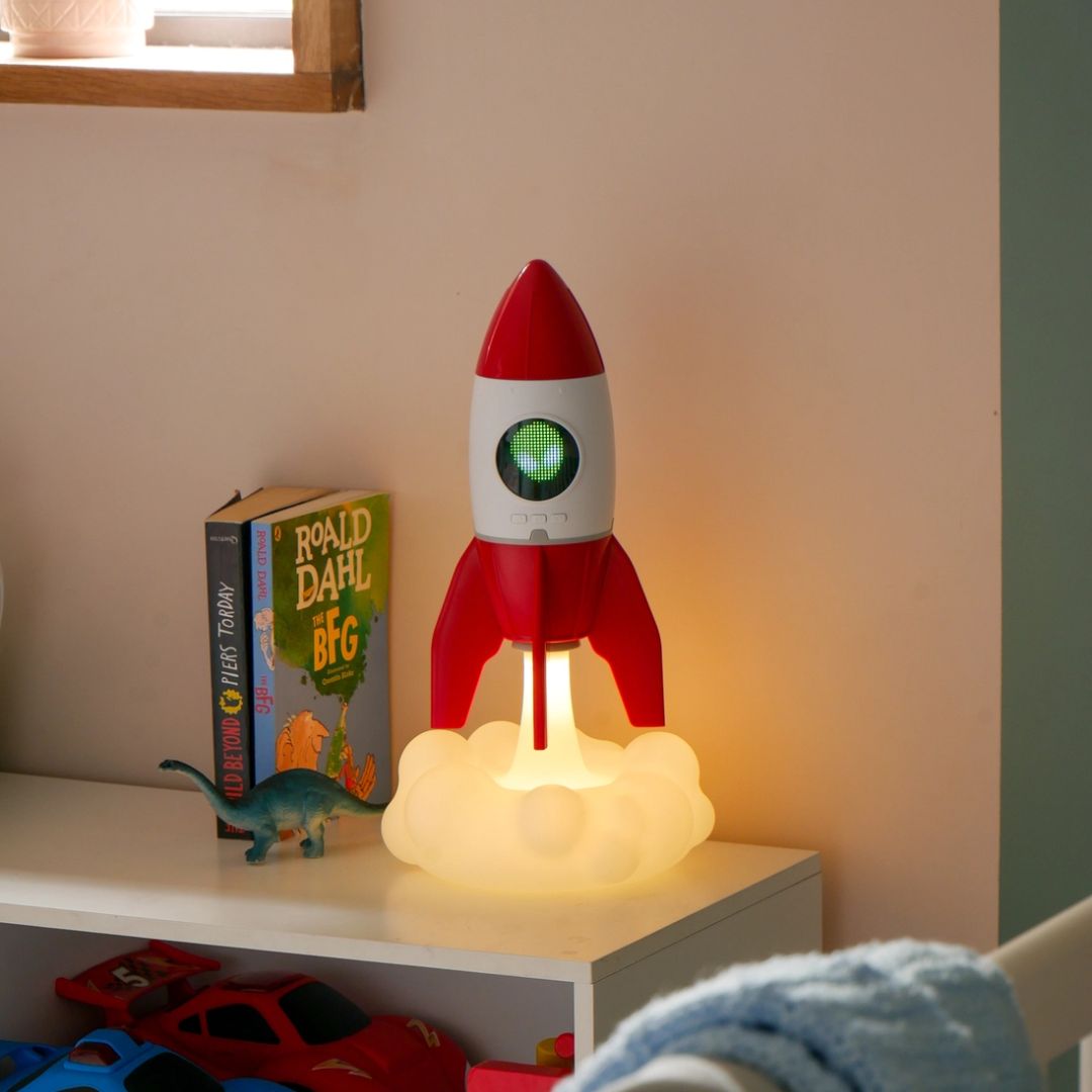 Rakete 3-in-1 Nachttischlampe Digitaluhr & Deckenprojektor