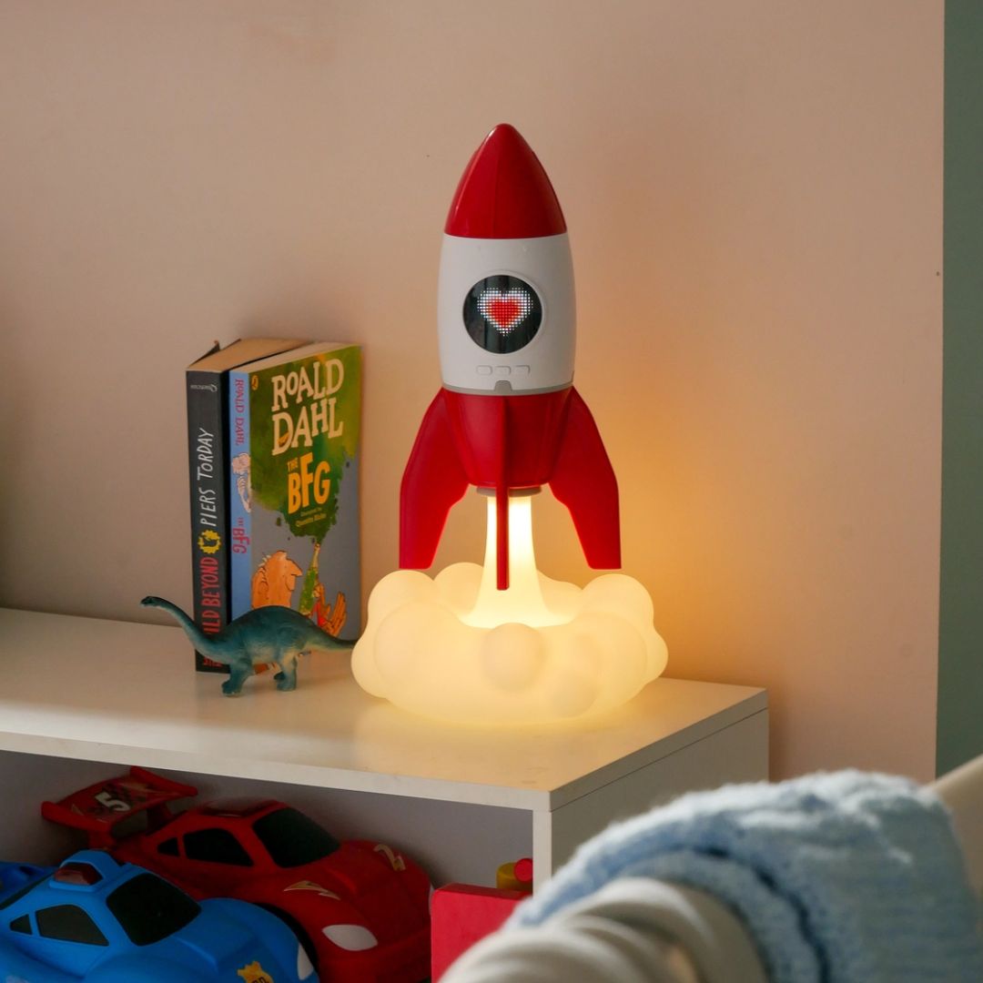Rakete 3-in-1 Nachttischlampe Digitaluhr & Deckenprojektor
