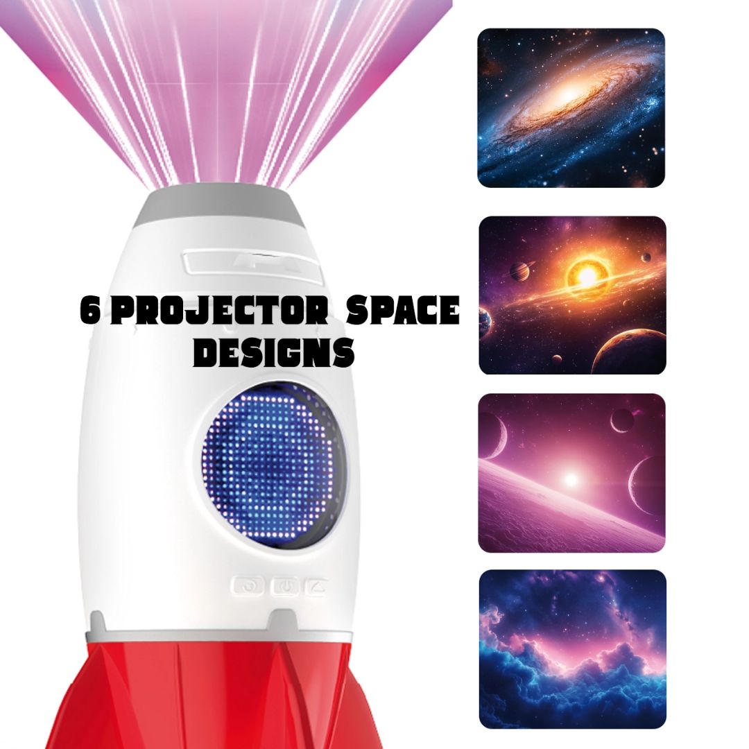 Rakete 3-in-1 Nachttischlampe Digitaluhr & Deckenprojektor