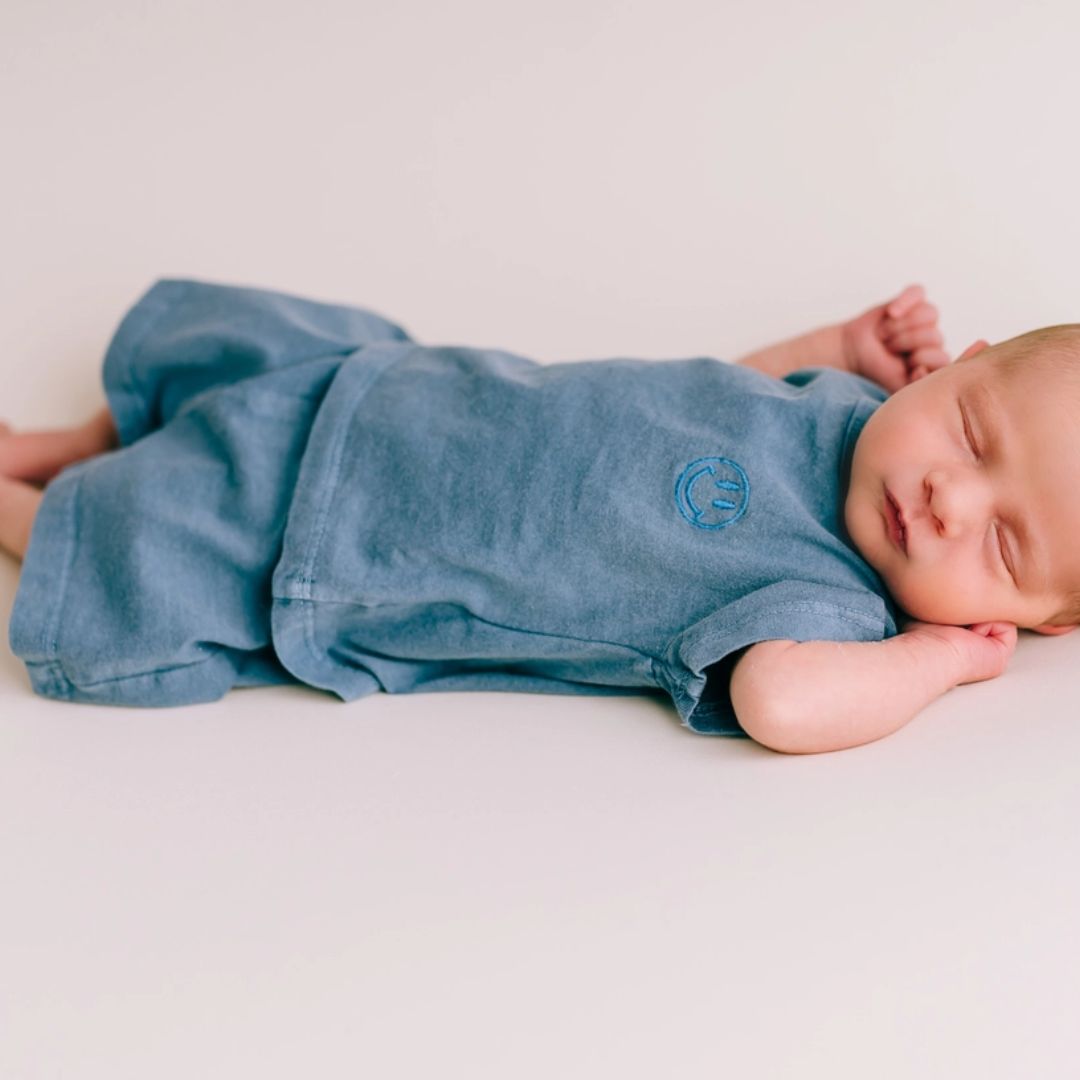 Baby T-Shirt mit Smiley blau
