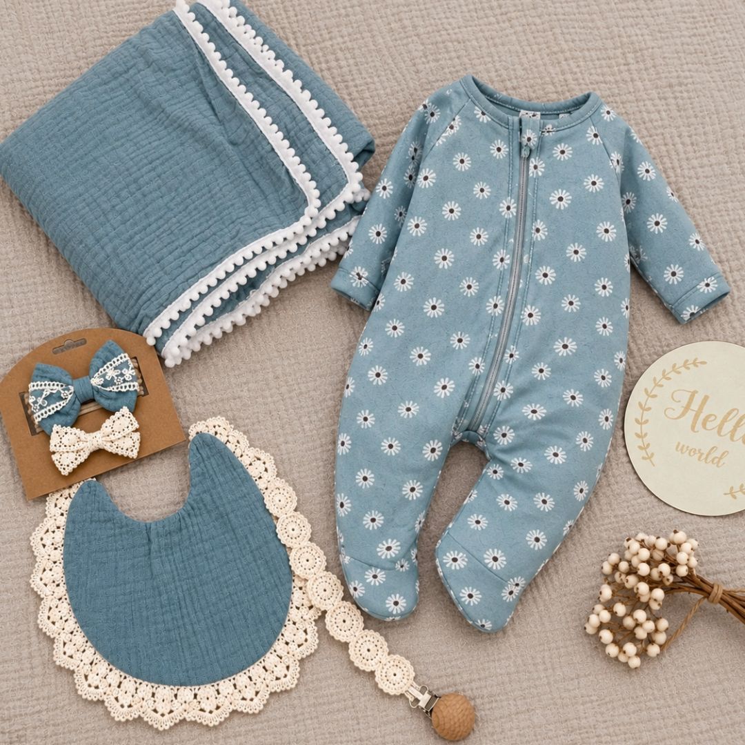 6 teiliges Baby Geschenk Set 'Blue Valentine'
