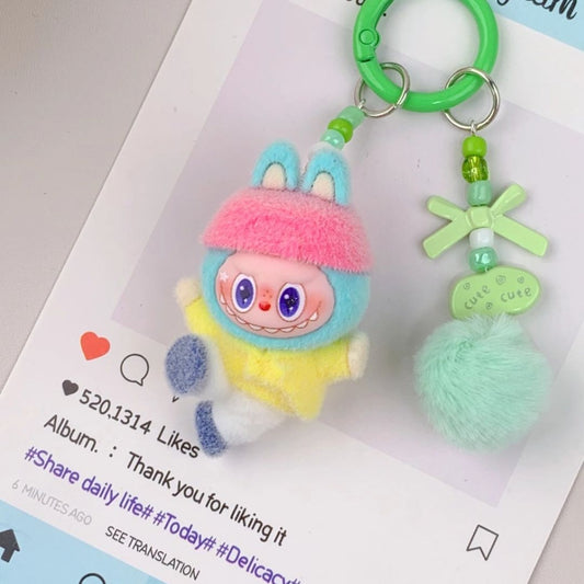 Niedlicher Labubu inspirierter Schlüsselanhänger 'Tanz' multicolor