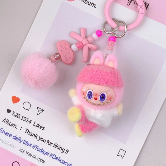 Niedlicher Labubu inspirierter Schlüsselanhänger 'Tanz' pink