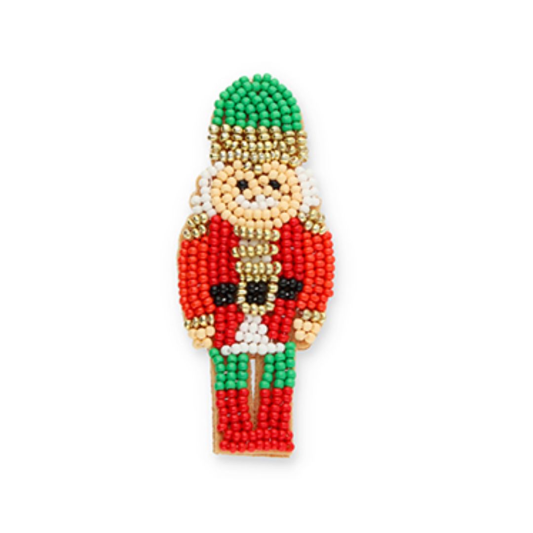 Brosche 'Nussknacker' rot/gold/grün