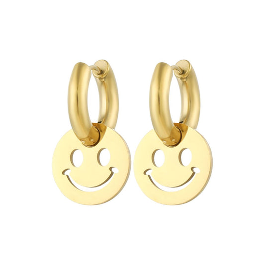 Ohrringe Creolen mit Smiley-Gesicht-Anhänger gold