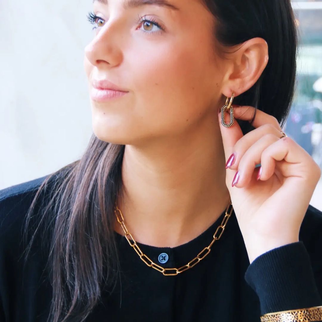 Damen Ohrringe ovale Kristallanhänger schwarz