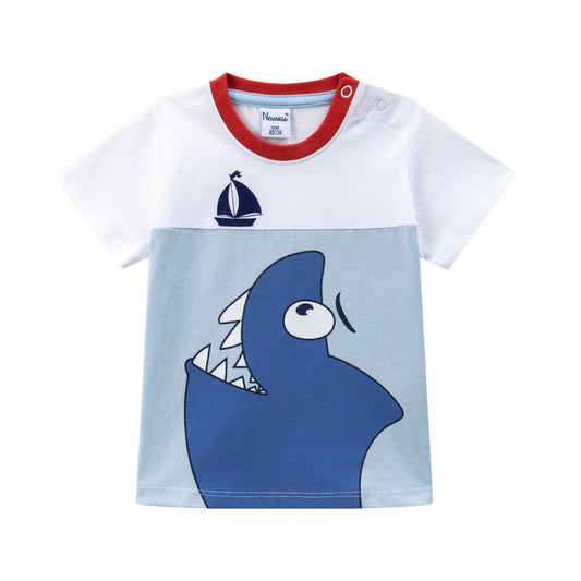 T-Shirt blau mit witzigem Hai Print