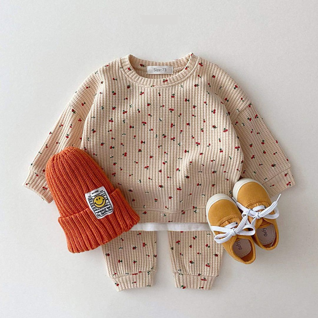 Outfit Set mit Blümchen Allover beige 2 teilig