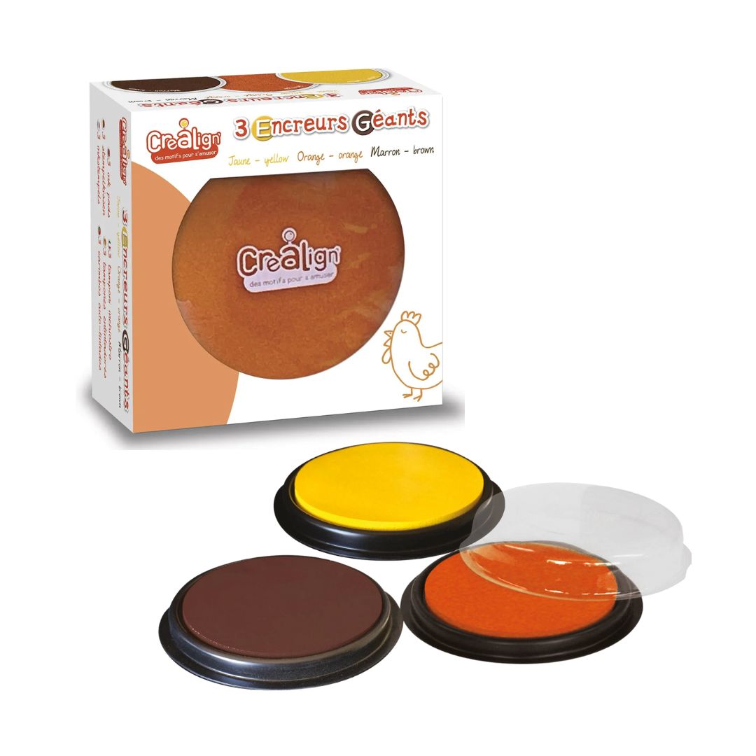 Packung mit 3 riesigen runden Stempelkissen: gelb, orange und braun