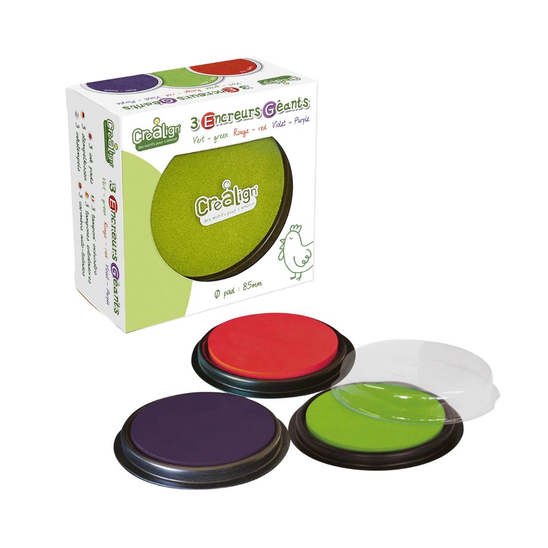 Packung mit 3 riesigen runden Stempelkissen: rot, grün und lila