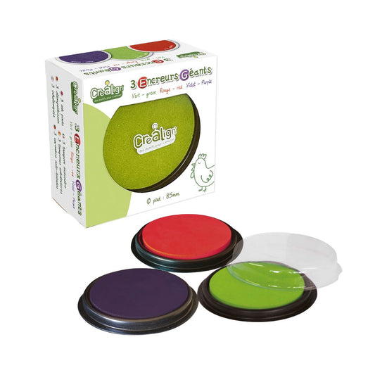 Packung mit 3 riesigen runden Stempelkissen: rot, grün und lila