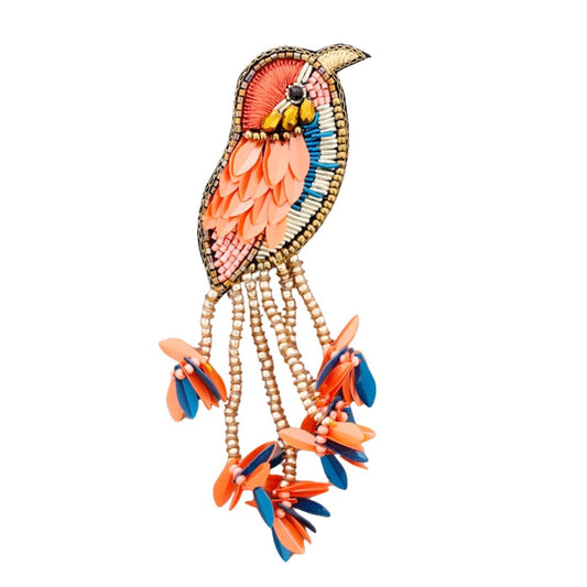 Pailletten-Brosche mit Vogelmotiv orange