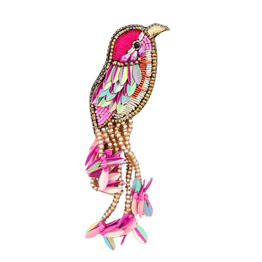 Pailletten-Brosche mit Vogelmotiv pink