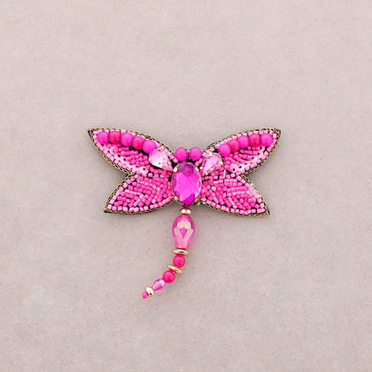 Charakterbrosche 'Libellenbrosche mit Pailletten' fuchsia