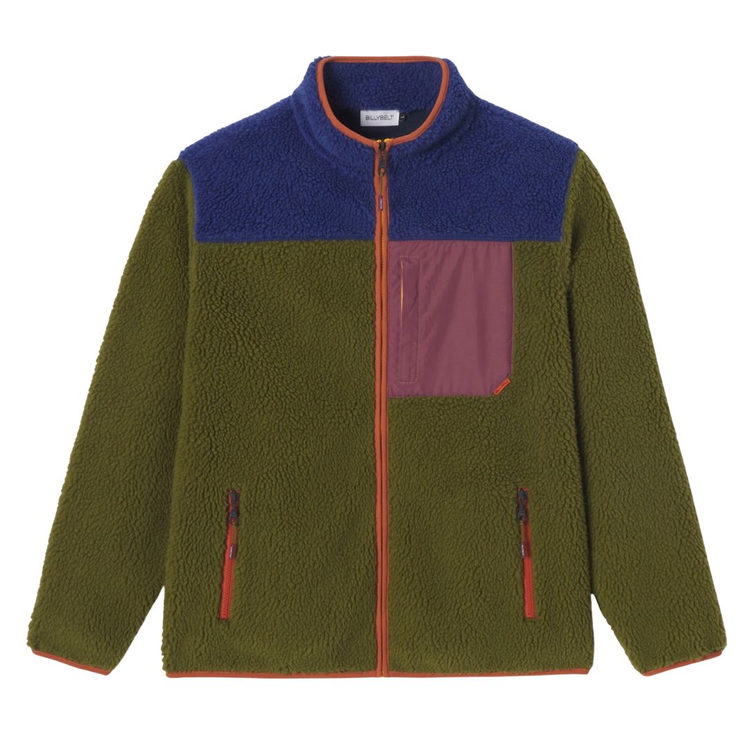 Unisex Sherpa-Jacke mit Reißverschluss blau und khaki