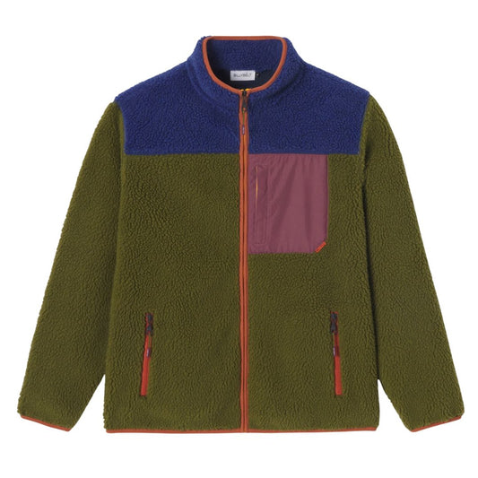 Unisex Sherpa-Jacke mit Reißverschluss blau und khaki
